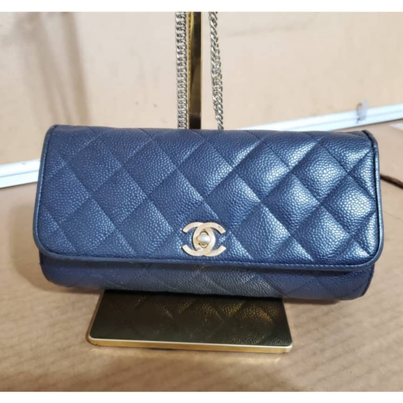 CHANEL Handbags - Authentic CHANEL Navy Blue Quilted Caviar Leather CC Small Flap Bag